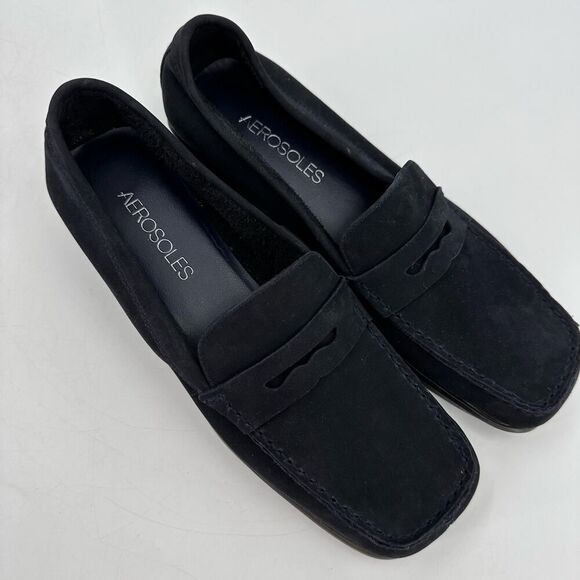 AEROSOLES Black Suede Loafers Flats Shoes Square Toe Womens Size 6 Med NWOT - Picture 6 of 9
